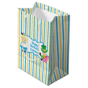 Alice in Wonderland Cute Personalized Kid Birthday Medium Gift Bag