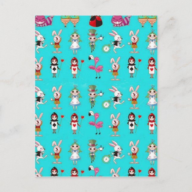 Alice In Wonderland Cute Turquoise Blue Montage Postcard (Front)
