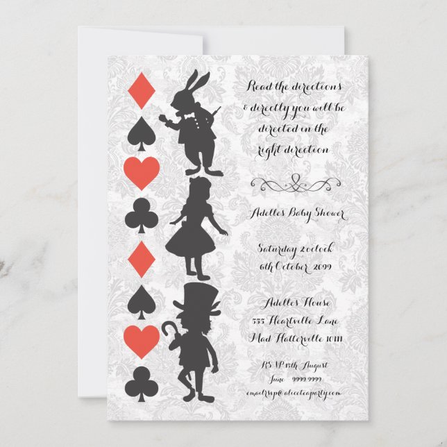 Alice in Wonderland Damask Baby Shower Invite (Front)