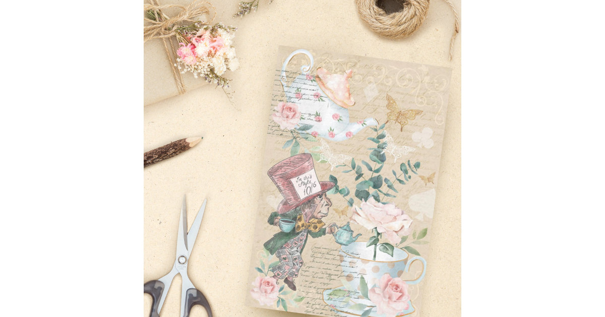 Alice In Wonderland Decoupage Mad Hatter Tissue Paper Zazzle