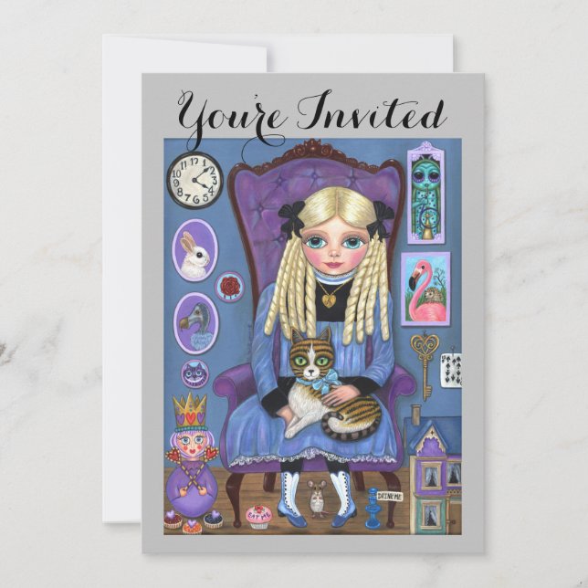 Alice in Wonderland Dinah Cat Birthday Invitations (Front)