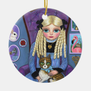 Alice in Wonderland & Dinah Cat Cute Fairy Tale Ceramic Ornament