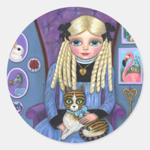 Alice in Wonderland & Dinah Cat Cute Fairy Tale Classic Round Sticker