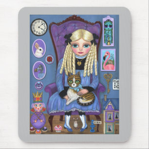 Alice in Wonderland & Dinah Cat Cute Fairy Tale Mouse Pad