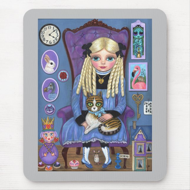 Alice in Wonderland & Dinah Cat Cute Fairy Tale Mouse Pad (Front)