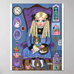 Alice in Wonderland & Dinah Cat Cute Fairy Tale Poster