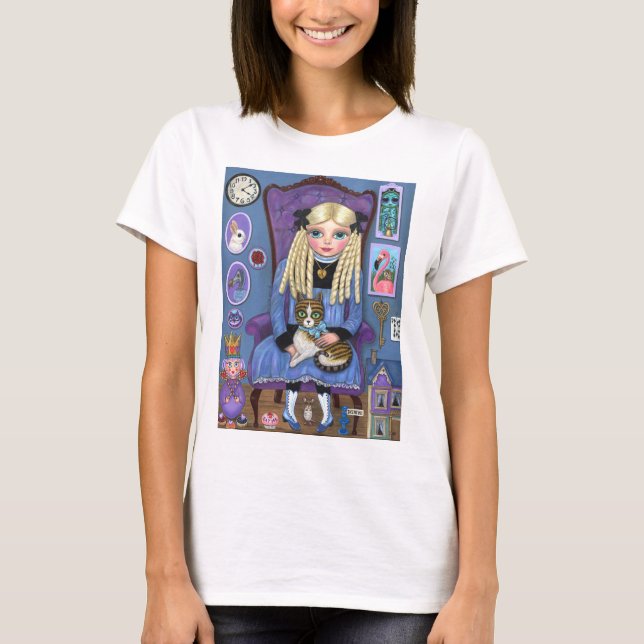 Alice in Wonderland & Dinah Cat Cute Fairy Tale T-Shirt (Front)