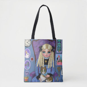 Alice in Wonderland & Dinah Cat Cute Fairy Tale Tote Bag