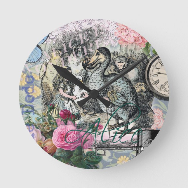 Alice in Wonderland Dodo Classic Tenniel Art Round Clock (Front)