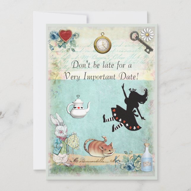 Alice in Wonderland Don't Be Late Bridal Shower Invitation (Front)