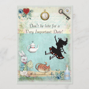 Alice in Wonderland Don't Be Late Bridal Shower Invitation
