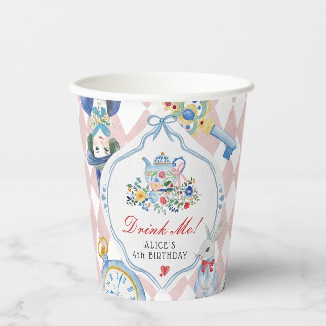 Alice in Wonderland 'Drink Me' Birthday Party Paper Cups (Front)