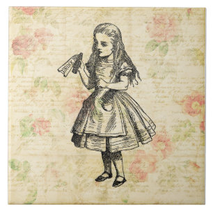 Alice in Wonderland Drink Me Illustration Floral Ceramic Tile
