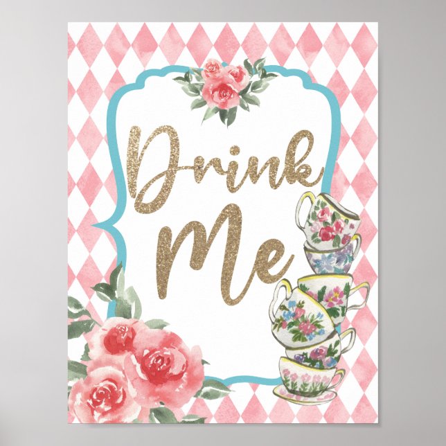 Alice in Wonderland Drink Me Poster Birthday Sign (Front)