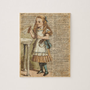 Alice In Wonderland Drink Me Vintage Book Page Art Jigsaw Puzzle