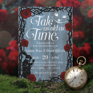  Alice in Wonderland Dusty Blue Fairytale Wedding Invitation