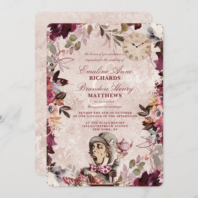 Alice in Wonderland Elegant Vintage Border Wedding Invitation (Front/Back)