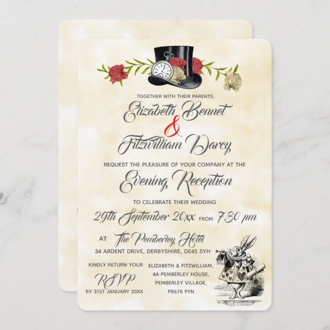 Alice in Wonderland Evening Invitation (Front/Back)