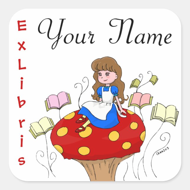 Alice in Wonderland Ex Libris book label (Front)