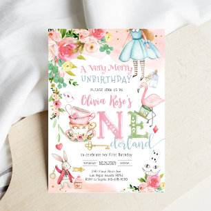 Alice in Wonderland First Birthday Invitation