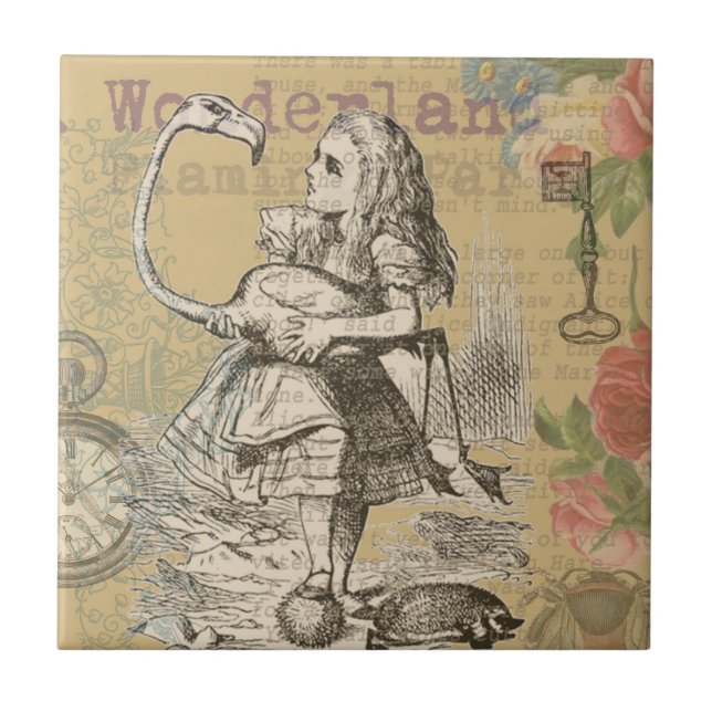 Alice in Wonderland Flamingo Classic Ceramic Tile (Front)