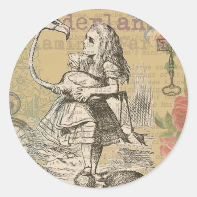 Alice in Wonderland Flamingo Classic Classic Round Sticker (Front)
