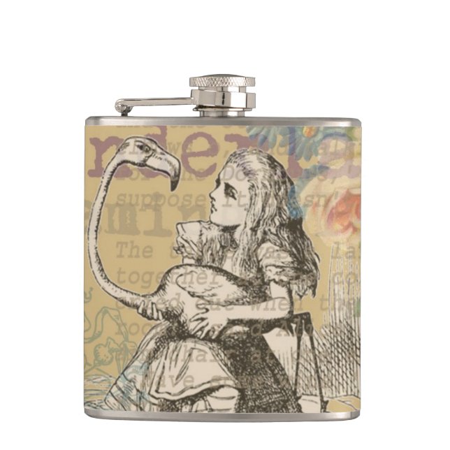 Alice in Wonderland Flamingo Classic Hip Flask (Front)