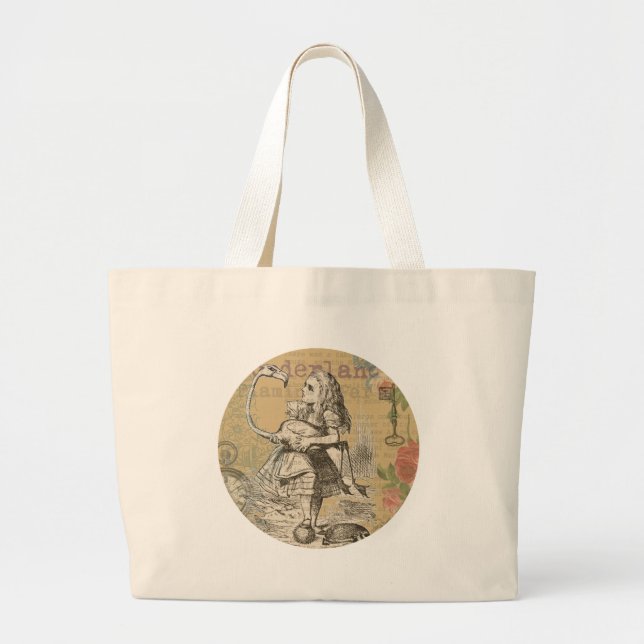 Alice in Wonderland Flamingo Classic Large Tote Bag (Front)