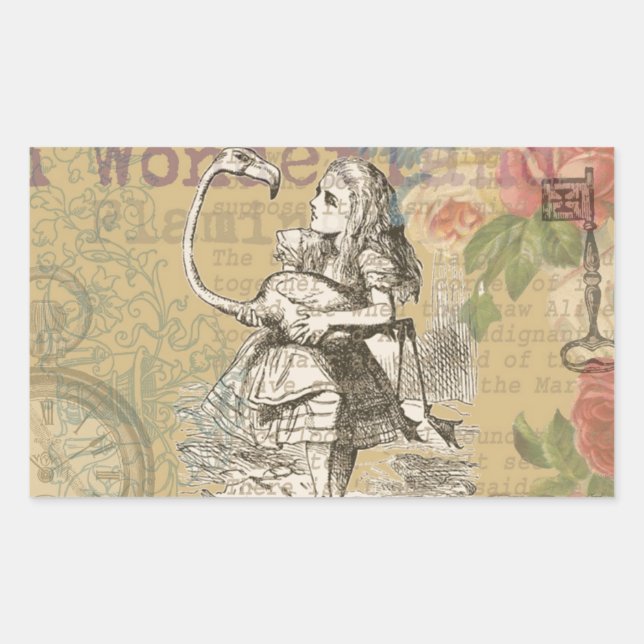 Alice in Wonderland Flamingo Classic Rectangular Sticker (Front)