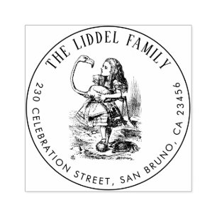 Alice In Wonderland Flamingo Round Return Address Rubber Stamp