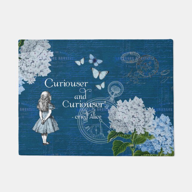 Alice in Wonderland Floral Blue Doormat (Front)