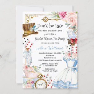 Alice in Wonderland Floral Bridal Shower Tea Party Invitation
