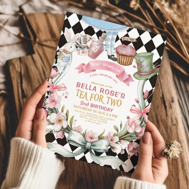 Alice in Wonderland flower 2nd birthday Invitation (Creator Uploaded)