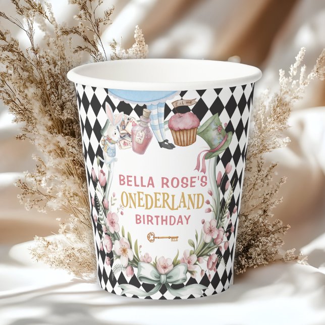Alice in Wonderland Flower Frame  1st birthday Paper Cups (Creator Uploaded)