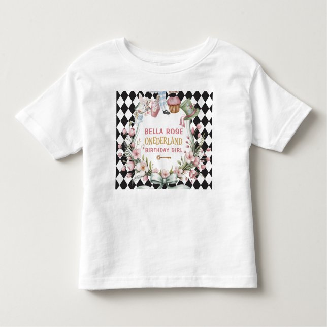 Alice in Wonderland Flower Frame  1st birthday Toddler T-Shirt (Front)