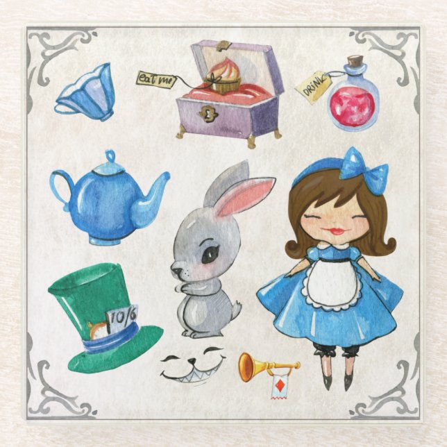 Alice In Wonderland Glass Coaster (Front)