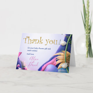 Alice in Wonderland, gold glitter, baby shower Thank You Card