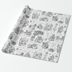 Alice in Wonderland Grey Toile Quotes Wrapping Paper
