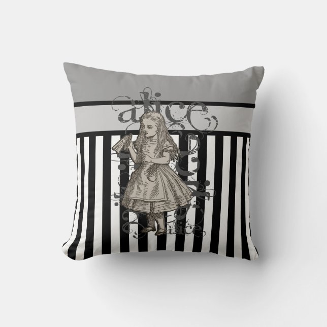 Alice In Wonderland Grunge (Black & White) Cushion (Front)