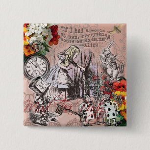 Alice in Wonderland Hatter and Rabbit 15 Cm Square Badge