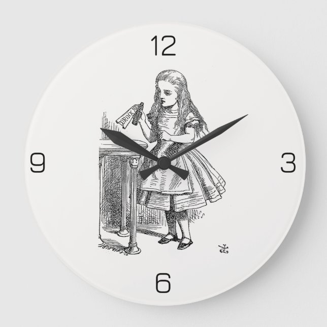 Alice in Wonderland, Holding the "Drink Me" Bottle Large Clock (Front)