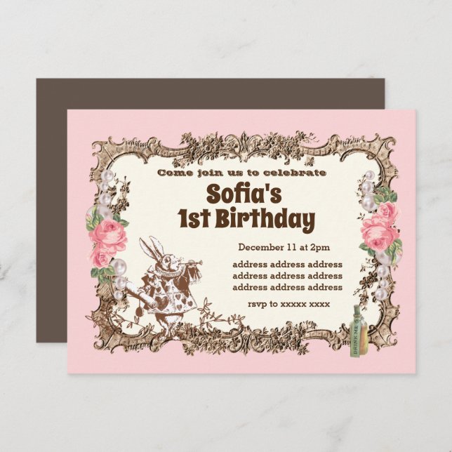 alice in wonderland invitation  (Front/Back)