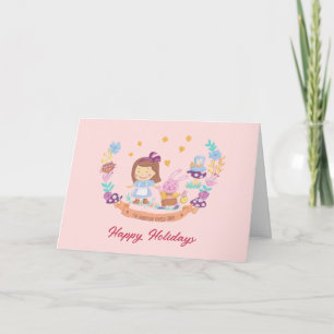 Alice in Wonderland lovely watercolor pink photo Card