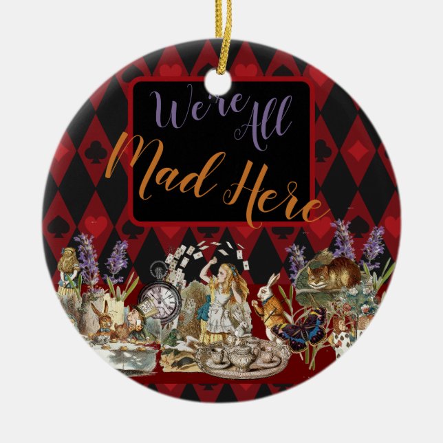 Alice in Wonderland Mad Cheshire Cat Ceramic Ornament (Front)