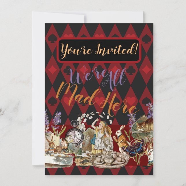Alice in Wonderland Mad Cheshire Cat Invitation (Front)