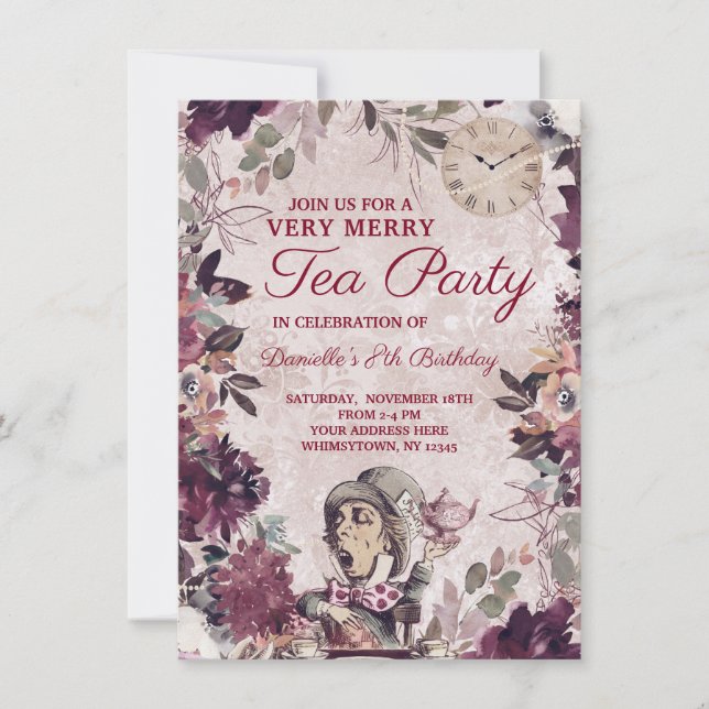 Alice in Wonderland Mad Hatter Birthday Tea Party Invitation (Front)