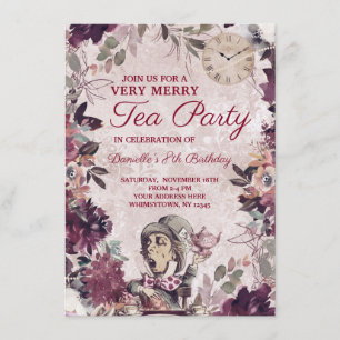 Alice in Wonderland Mad Hatter Birthday Tea Party Invitation