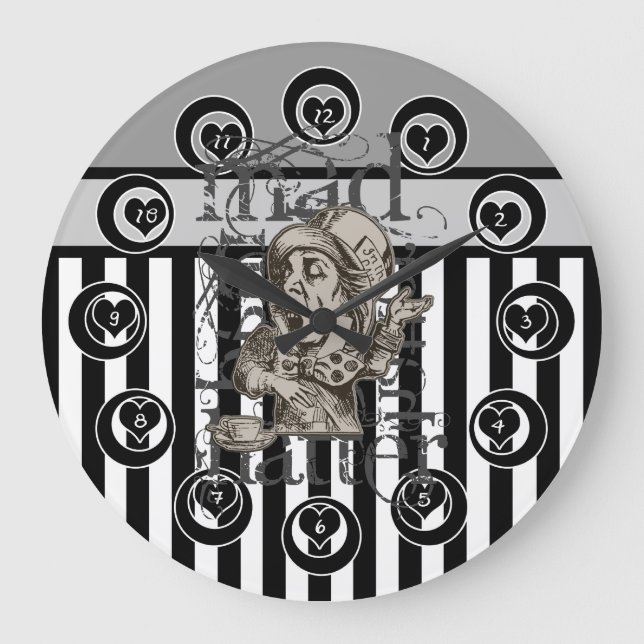 Alice In Wonderland Mad Hatter Grunge Large Clock (Front)