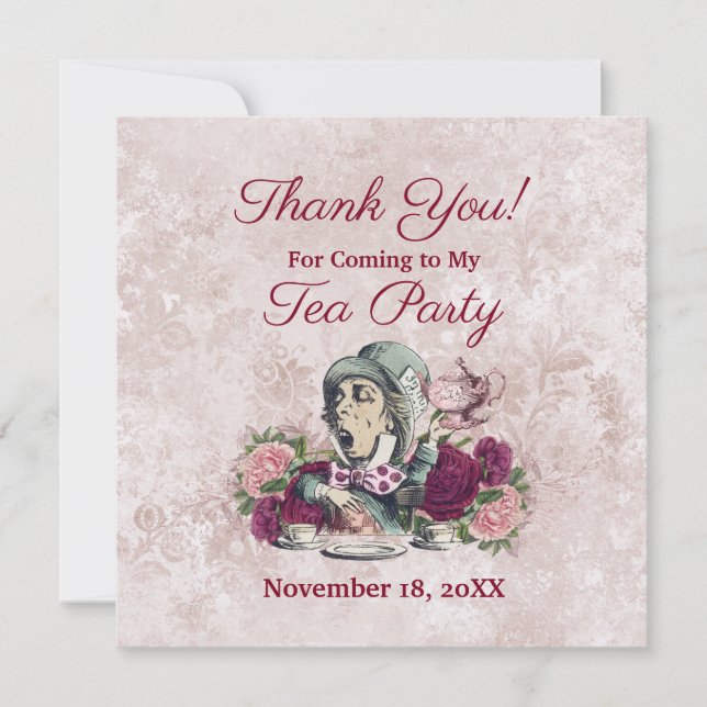 Alice in Wonderland Mad Hatter Tea Party Thank You Card (Front)