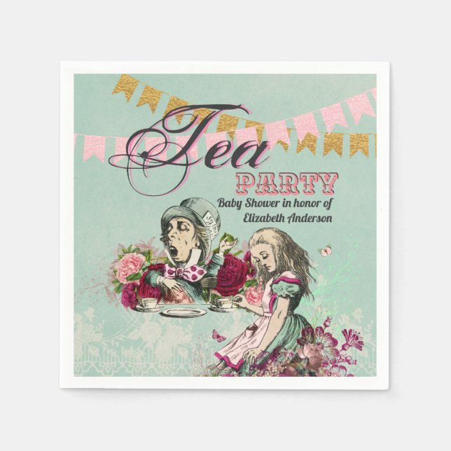 Alice In Wonderland Mad Hatters Tea Party Custom Napkin (Front)